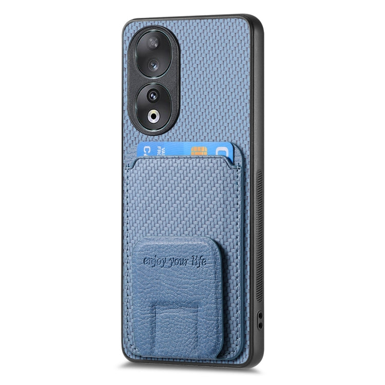 For Honor 100 5G Carbon Fiber Card Bag Fold Stand Phone Case(Blue)