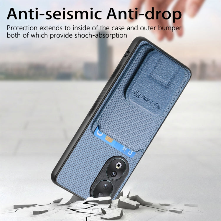 For Honor 100 5G Carbon Fiber Card Bag Fold Stand Phone Case(Blue)