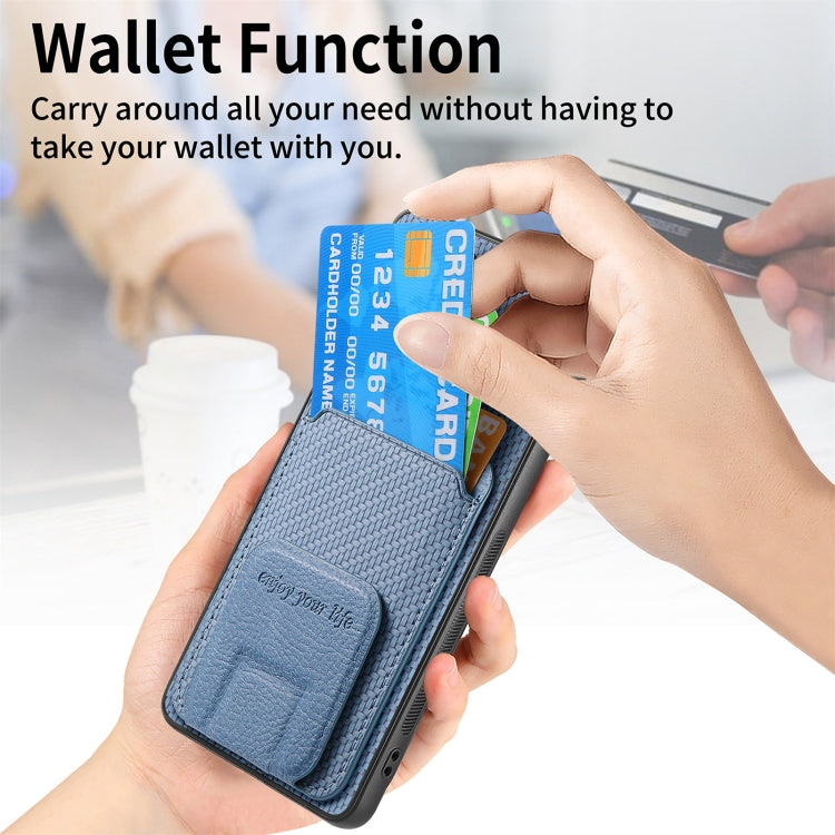 For Honor 100 5G Carbon Fiber Card Bag Fold Stand Phone Case(Blue)