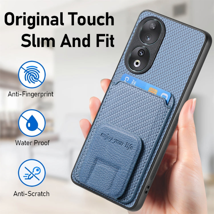 For Honor 100 5G Carbon Fiber Card Bag Fold Stand Phone Case(Blue)
