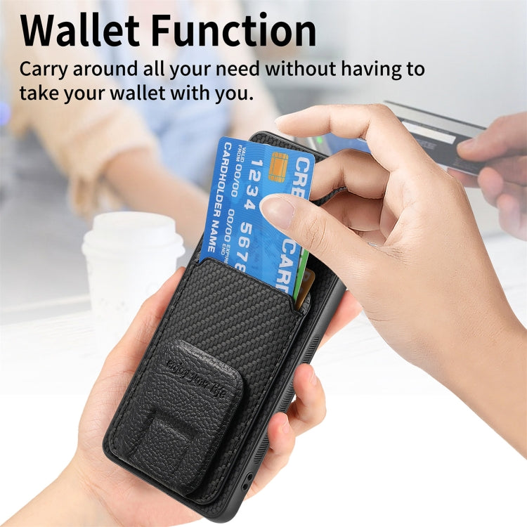 For Honor 100 5G Carbon Fiber Card Bag Fold Stand Phone Case(Black)