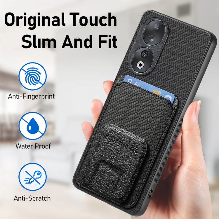 For Honor 100 5G Carbon Fiber Card Bag Fold Stand Phone Case(Black)