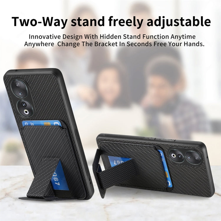 For Honor 100 5G Carbon Fiber Card Bag Fold Stand Phone Case(Black)