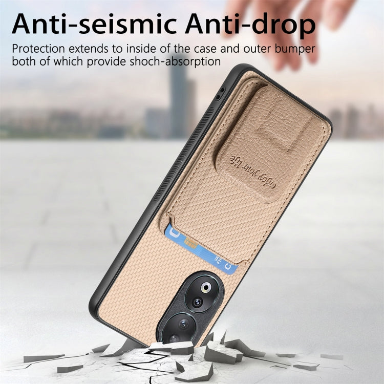For Honor 100 5G Carbon Fiber Card Bag Fold Stand Phone Case(Khaki)