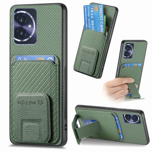 For Honor 100 5G Carbon Fiber Card Bag Fold Stand Phone Case(Green)