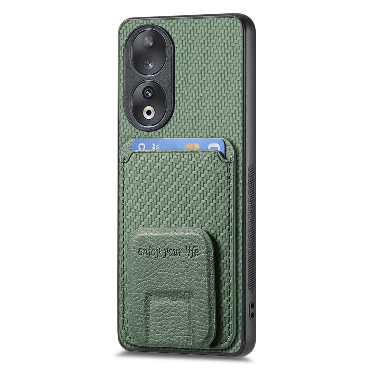 For Honor 100 5G Carbon Fiber Card Bag Fold Stand Phone Case(Green)