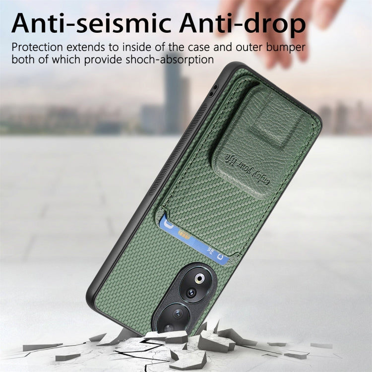 For Honor 100 5G Carbon Fiber Card Bag Fold Stand Phone Case(Green)