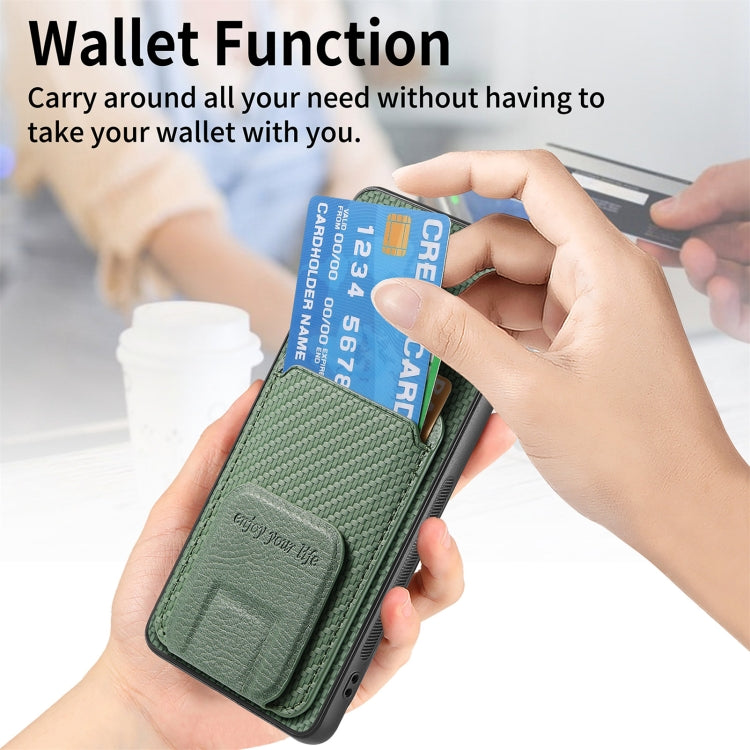 For Honor 100 5G Carbon Fiber Card Bag Fold Stand Phone Case(Green)