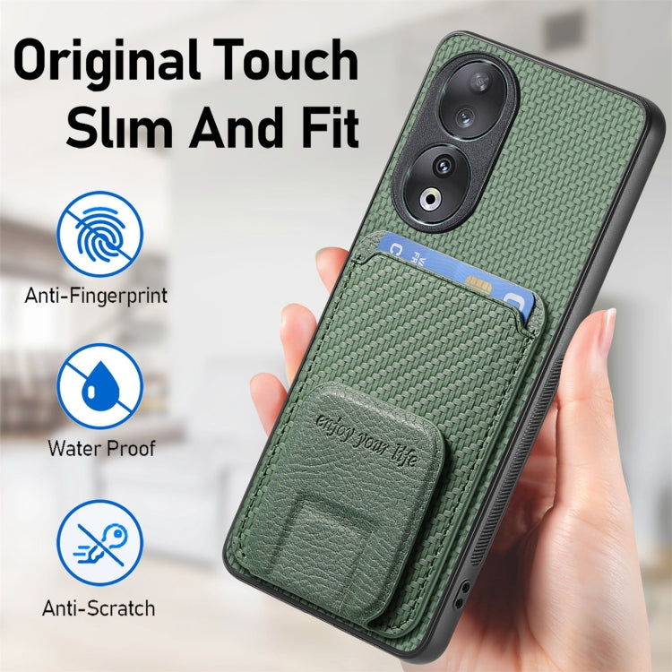 For Honor 100 5G Carbon Fiber Card Bag Fold Stand Phone Case(Green)