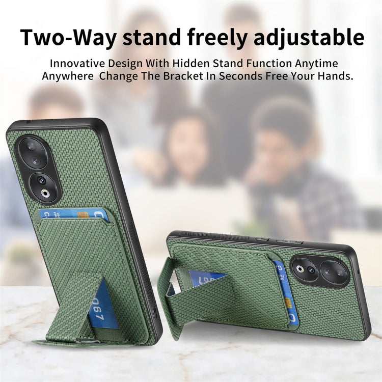 For Honor 100 5G Carbon Fiber Card Bag Fold Stand Phone Case(Green)