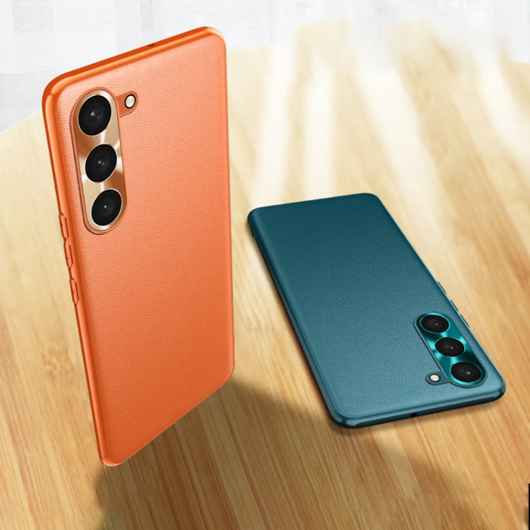 For Samsung Galaxy S24 5G Plain-leather All-inclusive Shockproof Phone Case(Orange)