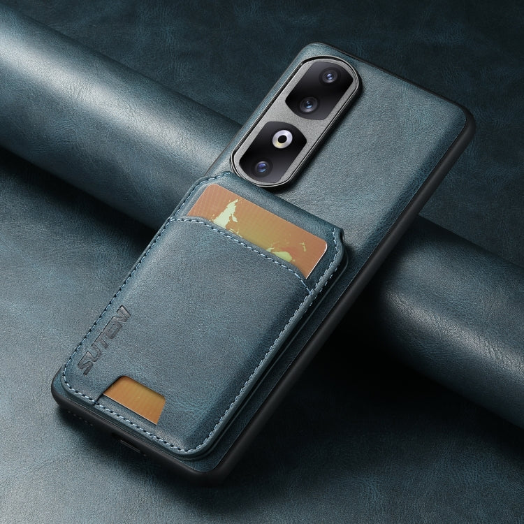 For Honor 80 Pro Suteni H02 Leather Wallet Stand Back Phone Case(Blue)