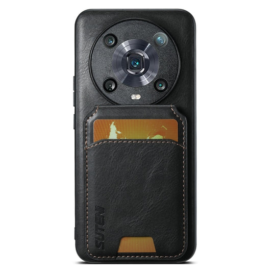 For Honor Magic4 Pro Suteni H02 Leather Wallet Stand Back Phone Case(Black)