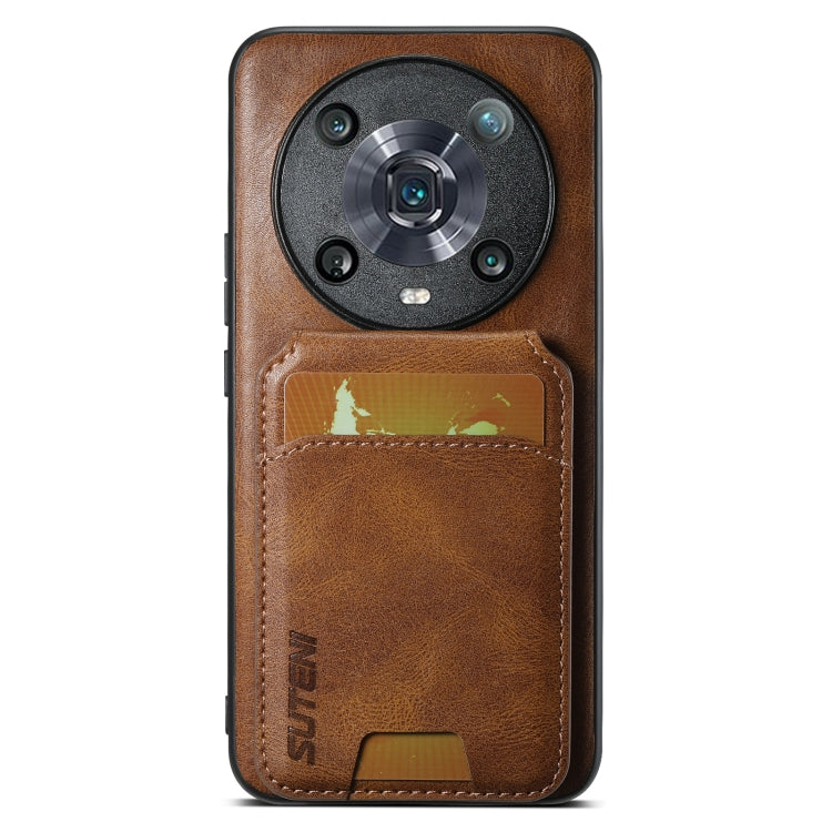 For Honor Magic4 Pro Suteni H02 Leather Wallet Stand Back Phone Case(Brown)