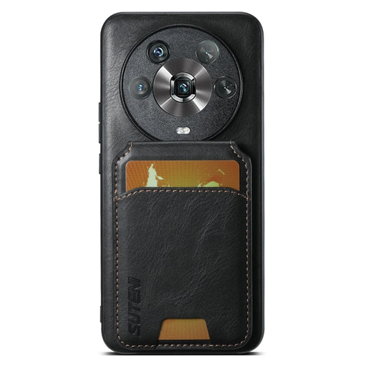 For Honor Magic4 Suteni H02 Leather Wallet Stand Back Phone Case(Black)