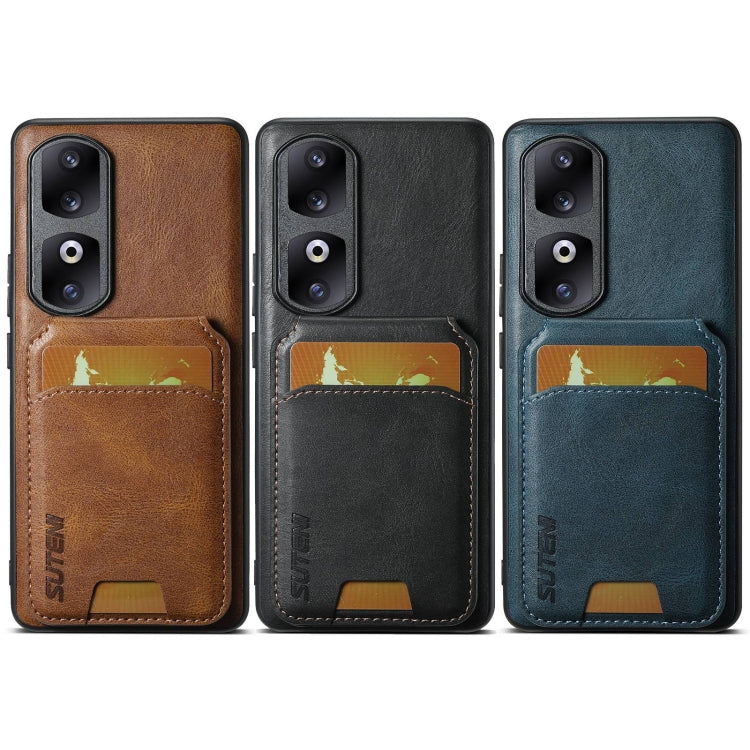 For Honor 60 Pro Suteni H02 Leather Wallet Stand Back Phone Case(Black)