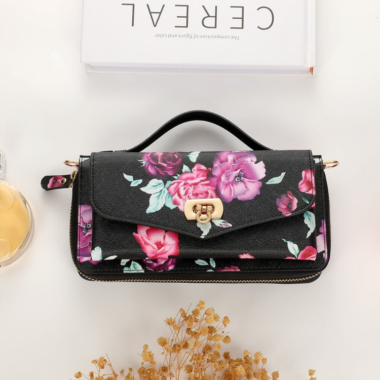 For Samsung Galaxy S24 5G Flower Multi-functional Crossbody Zipper Wallet Leather Phone Case(Black)