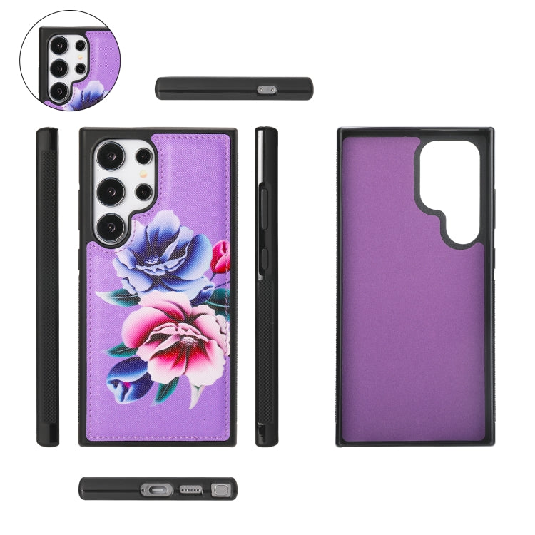 For Samsung Galaxy S24 5G Flower Multi-functional Crossbody Zipper Wallet Leather Phone Case(Purple)