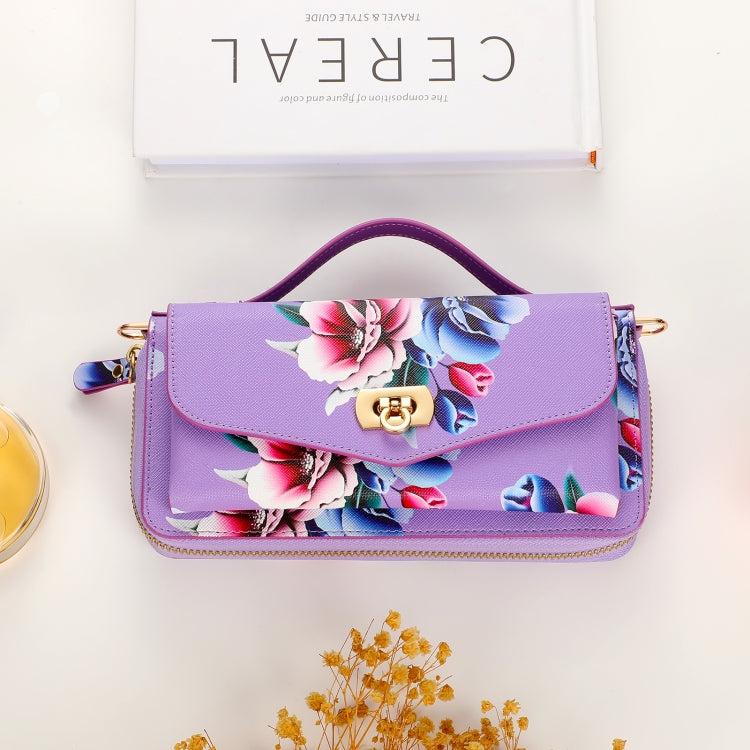 For Samsung Galaxy S24 5G Flower Multi-functional Crossbody Zipper Wallet Leather Phone Case(Purple)