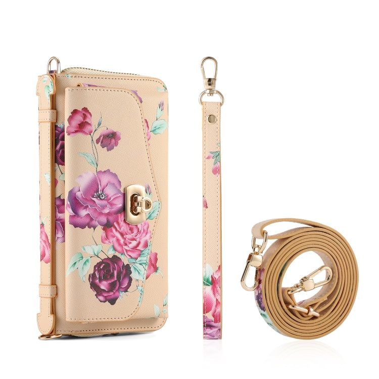 For Samsung Galaxy S24 5G Flower Multi-functional Crossbody Zipper Wallet Leather Phone Case(Yellow)