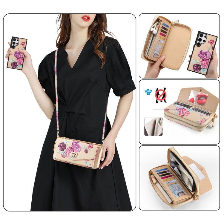For Samsung Galaxy S24 5G Flower Multi-functional Crossbody Zipper Wallet Leather Phone Case(Yellow)
