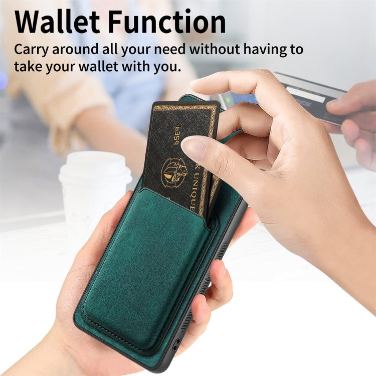 For Samsung Galaxy S24 5G Retro Leather Card Bag Magnetic Phone Case(Green)