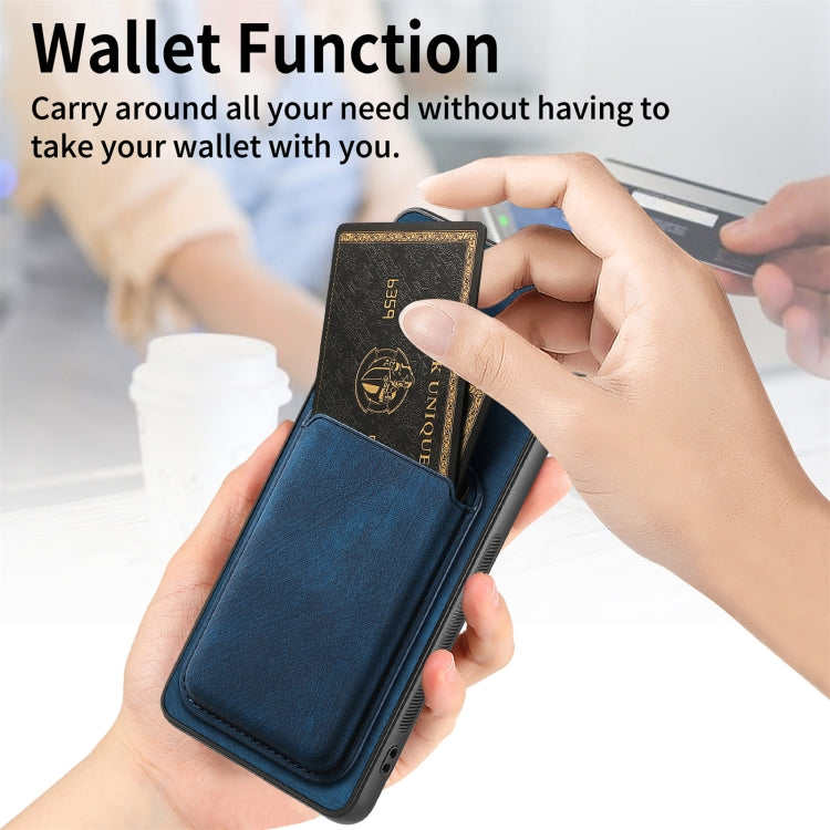 For Samsung Galaxy S24 5G Retro Leather Card Bag Magnetic Phone Case(Blue)