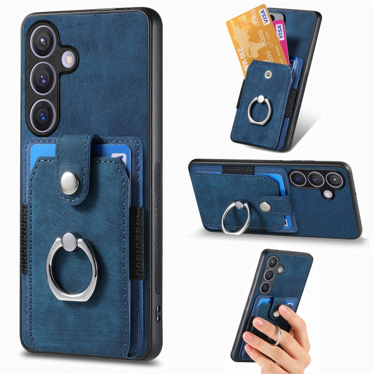 For Samsung Galaxy S24 5G Retro Skin-feel Ring Card Wallet Phone Case(Blue)