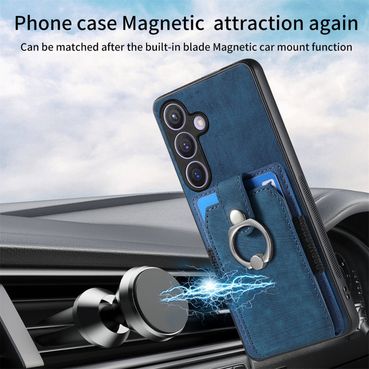 For Samsung Galaxy S24 5G Retro Skin-feel Ring Card Wallet Phone Case(Blue)