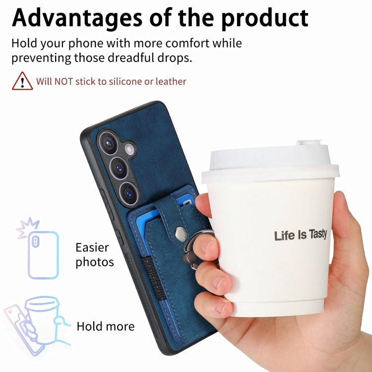 For Samsung Galaxy S24 5G Retro Skin-feel Ring Card Wallet Phone Case(Blue)