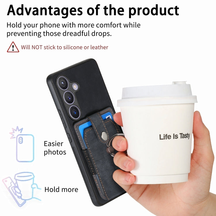 For Samsung Galaxy S24 5G Retro Skin-feel Ring Card Wallet Phone Case(Black)