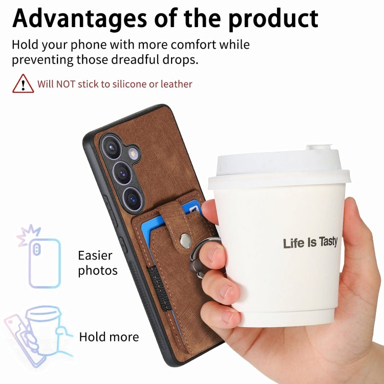 For Samsung Galaxy S24 5G Retro Skin-feel Ring Card Wallet Phone Case(Brown)