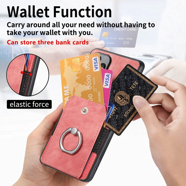For Samsung Galaxy S24 5G Retro Skin-feel Ring Card Wallet Phone Case(Pink)