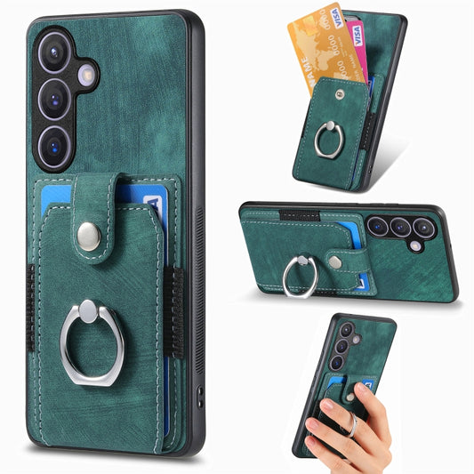 For Samsung Galaxy S24 5G Retro Skin-feel Ring Card Wallet Phone Case(Green)