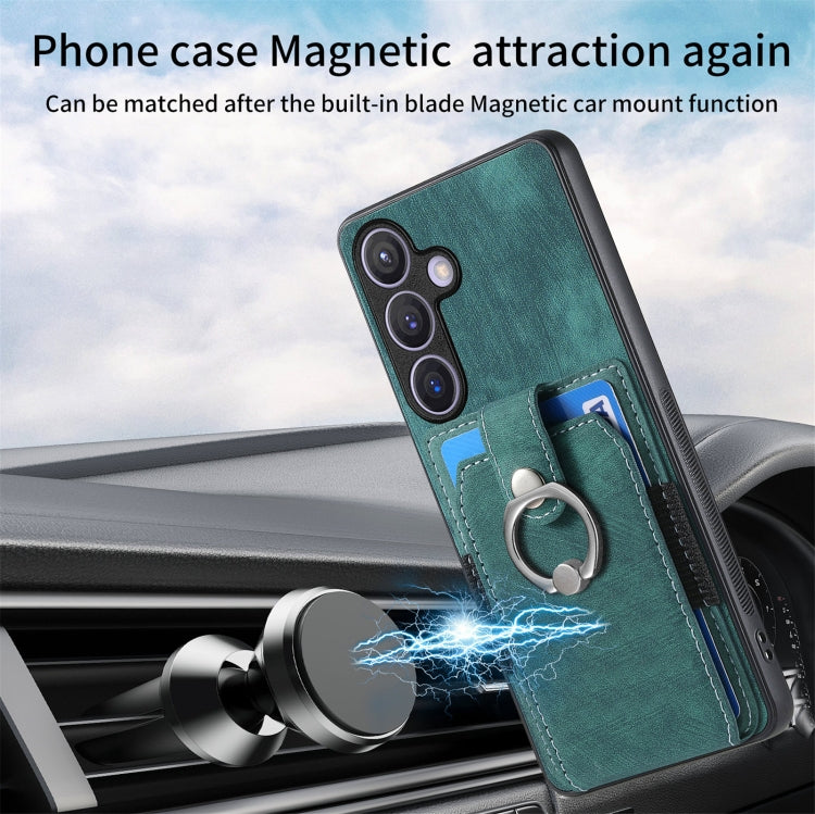 For Samsung Galaxy S24 5G Retro Skin-feel Ring Card Wallet Phone Case(Green)
