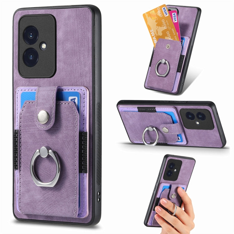 For Honor 100 Retro Skin-feel Ring Card Wallet Phone Case(Purple)