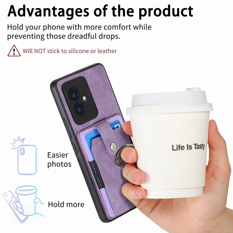 For Honor 100 Retro Skin-feel Ring Card Wallet Phone Case(Purple)