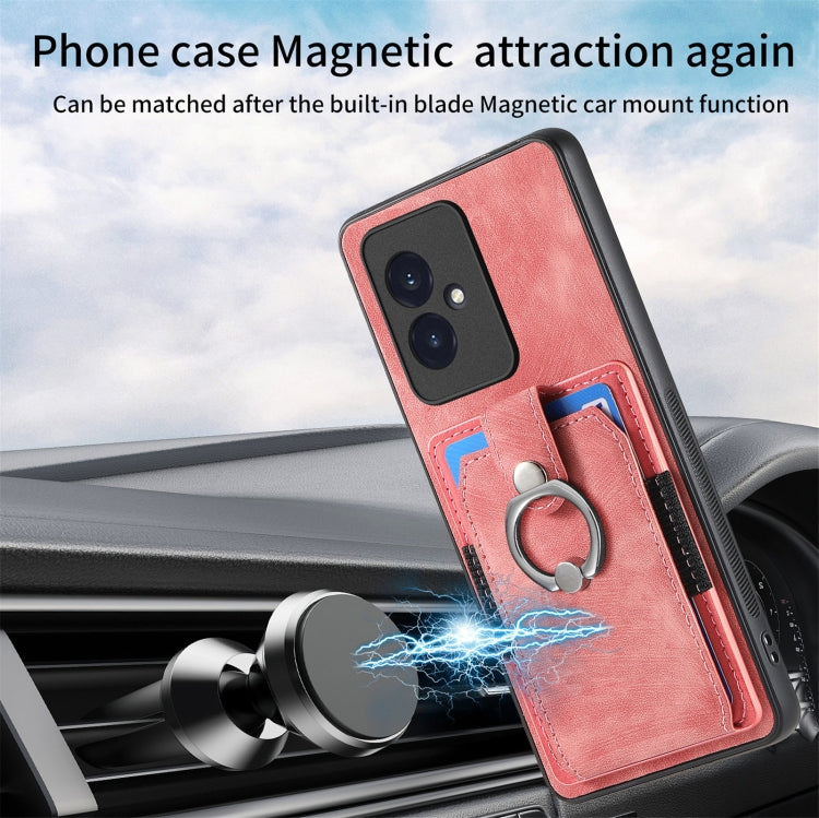 For Honor 100 Retro Skin-feel Ring Card Wallet Phone Case(Pink)