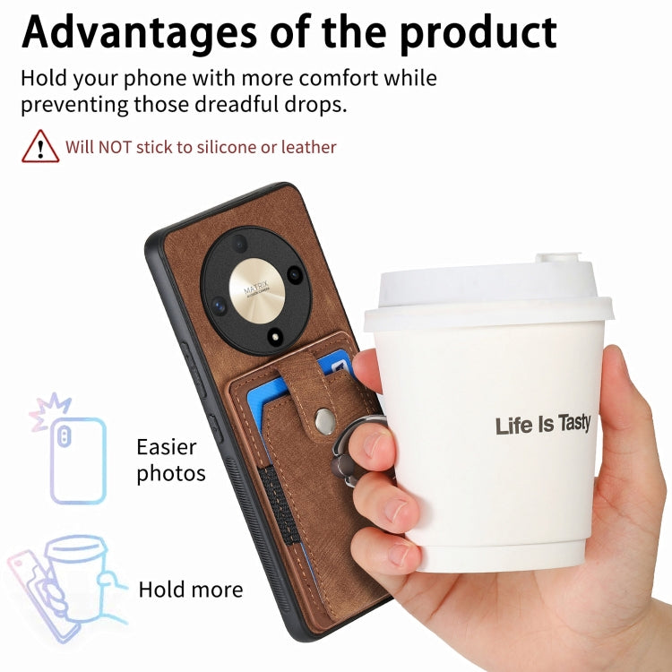 For Honor X9b Retro Skin-feel Ring Card Wallet Phone Case(Brown)