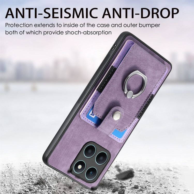 For Honor X6a Retro Skin-feel Ring Card Wallet Phone Case(Purple)