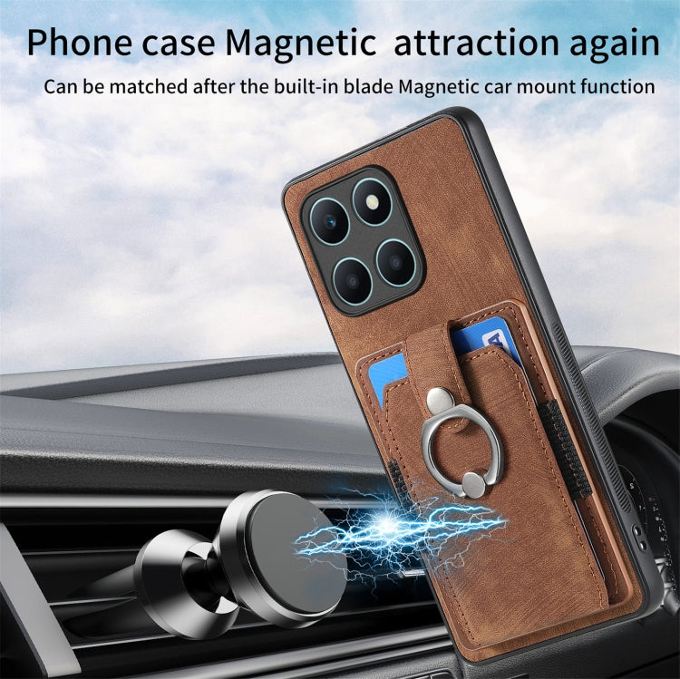 For Honor X6a Retro Skin-feel Ring Card Wallet Phone Case(Brown)