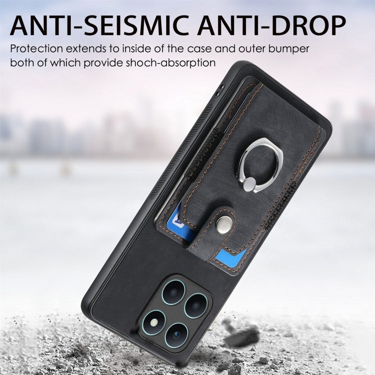 For Honor X6a Retro Skin-feel Ring Card Wallet Phone Case(Black)