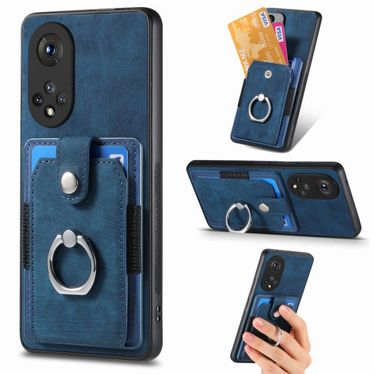 For Honor X50 Retro Skin-feel Ring Card Wallet Phone Case(Blue)