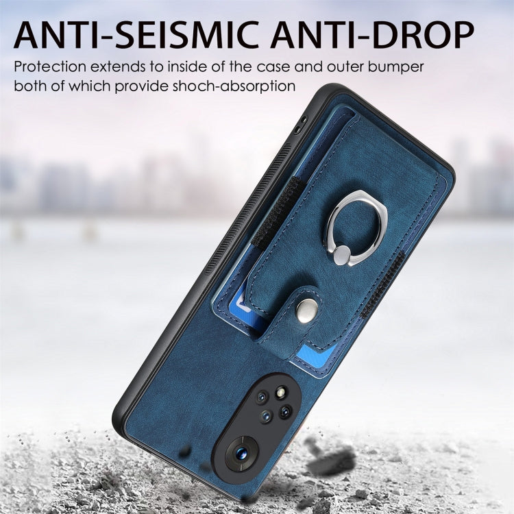 For Honor X50 Retro Skin-feel Ring Card Wallet Phone Case(Blue)