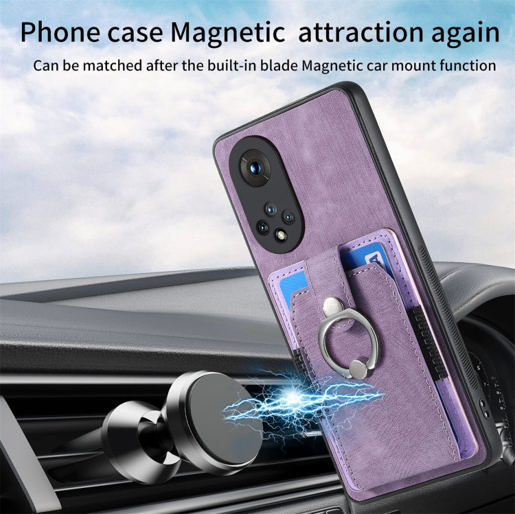 For Honor X50 Retro Skin-feel Ring Card Wallet Phone Case(Purple)