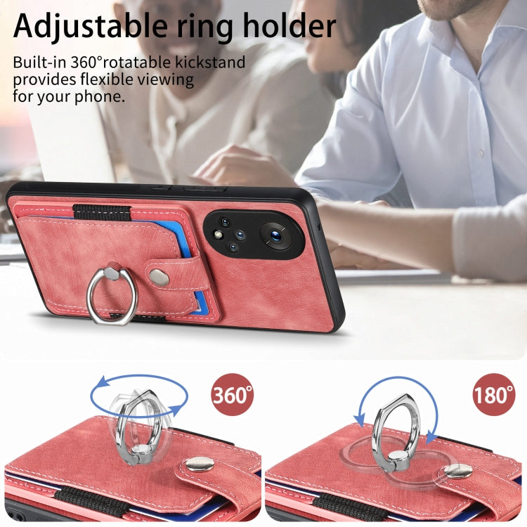 For Honor X50 Retro Skin-feel Ring Card Wallet Phone Case(Pink)