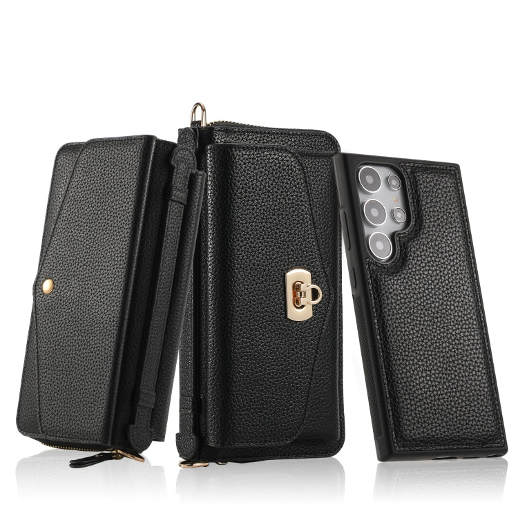For Samsung Galaxy S24 5G Crossbody Multi-functional Zipper Wallet Litchi Leather Phone Case(Black)
