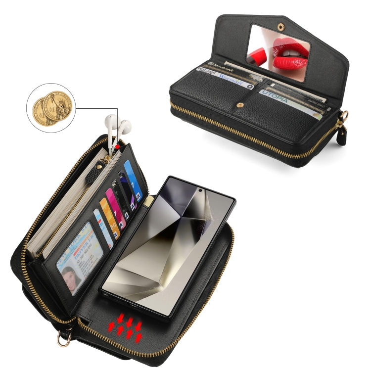 For Samsung Galaxy S24 5G Crossbody Multi-functional Zipper Wallet Litchi Leather Phone Case(Black)