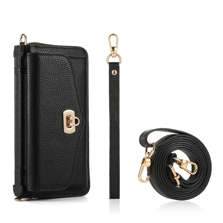 For Samsung Galaxy S24 5G Crossbody Multi-functional Zipper Wallet Litchi Leather Phone Case(Black)