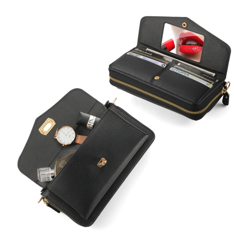 For Samsung Galaxy S24 5G Crossbody Multi-functional Zipper Wallet Litchi Leather Phone Case(Black)